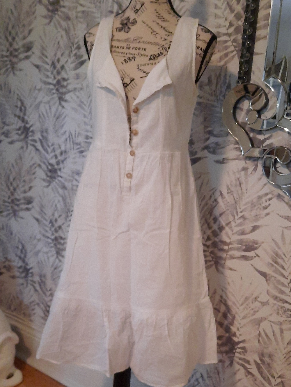 Rebellion White Sleeveless Dress with Button Placket